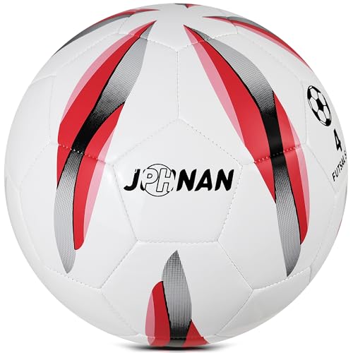 JPHNAN Futsal Ball Size 4 Low Bounce - Indoor Soccer Ball for Training & Competition, TPU Cover with Reinforced Stitching for Adults & Youth (White Red)