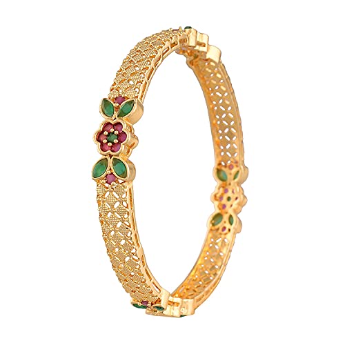 Image of I Jewels 18K Gold Plated Traditional Brass Bangles Encased With CZ American Diamonds For Women /Girls (ADB310MG) (Set of 2)