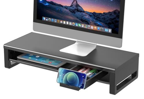 EAYHM モニター台 引き出しとスマホホルダー付き 机上台 モニタースタンド 二段式 パソコン 台 ノートパソコン/プリンター/iMac/タブレットパソコンに適用 耐荷重25kg (60CM二段式)
