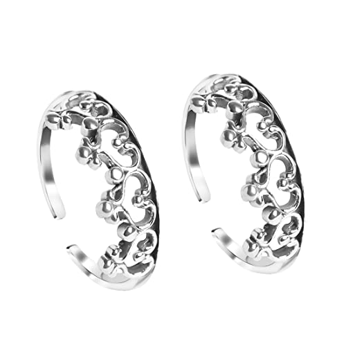 Image of Clara 925 Sterling Silver Size Adjustable Toe Rings Pair Gift for Women