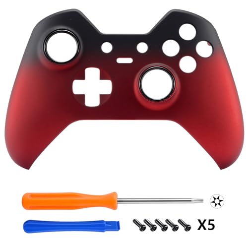 Image of eXtremeRate Red Shadow Soft Touch Replacement Faceplate Front Shell for Xbox One Elite Controller Model 1698 with Thumbstick Accent Rings - Controller NOT Included