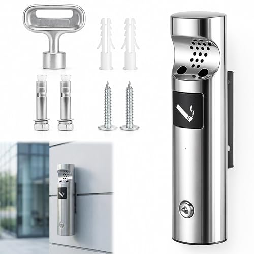 Cendrier mural sur pied extérieur inox robuste avec clé pour mur de maison et terrasse
