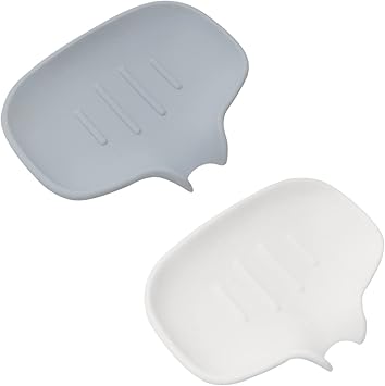 Amazon Huazontom 石鹸置き 流れる ソープトレイ 2個置き ソープディッシュ 排水 石鹸入れ おしゃれ 石鹸箱 シリコン素材 抗菌仕様 洗面所 浴室 バス用品 ホワイト グレー ソープディッシュ ホーム キッチン オンライン通販