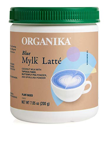 Organika Blue Mylk Latte, Caffeine-Free Drink Mix, Plant-Based, Vegan, 7.05 Ounce Tub