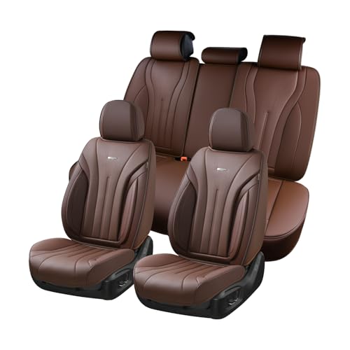 Image of Coverado Front and Back Car Seat Covers, Leather Seat Cover for Cars, Automotive Seat Cover Full Set, Waterproof Universal Seat Cover, Luxury Car Seat Protector Seat Cushion Fit Most Cars, Coffee