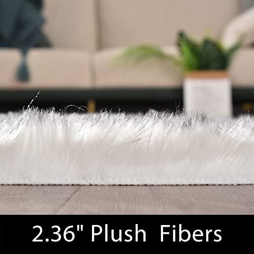 Latepis Area Rugs 9x12 Living Room Alfombras para Salas White with Grey Tips Faux Sheepskin Fur Rug for Bedroom Entertainment Room Home Décor, Rectangle