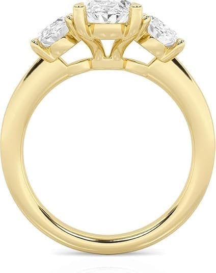 Purvika Jewels Three Stone Engagement Ring, 4.00Ct Oval Cut Lab Created Diamond, 14K Yellow Gold Finish