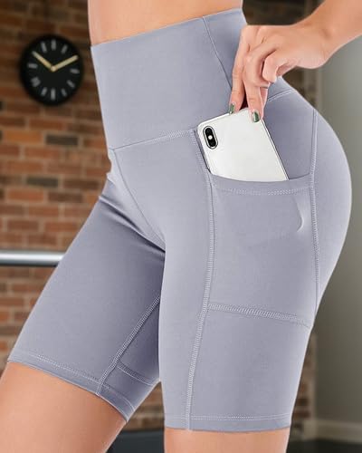 High Waisted Yoga Shorts for Womens Athletic Workout Gym Tummy Control Running Cycling Shorts with Pockets 8