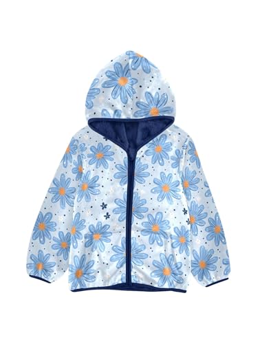 White Blue Daisy Flower Girls Fleece Jacket Girls Fall Jacket Boys Coats Zip Up Hoodie Children Outerwear 2-10T