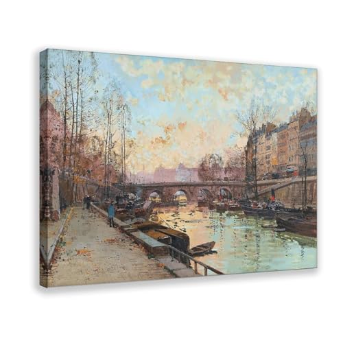 Impression sur toile La Seine de Paris de Eugene Galien-laloue - Décoration murale salon