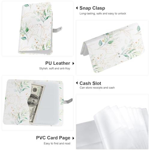 Rouidr Business Card Organizer, RFID Business Credit Card Holder with 96 Card Slots, Portable Leather Card Wallet for Women, Eucalyptus Leaf