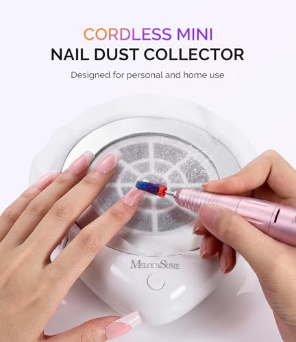 Image of MelodySusie Compact Cordless Nail Dust Collector, PProR 6000RPM Mini Nail Vacuum Fan with 3 Suction Modes and 30 Disposable Filter Papers for DIY & Daily Nail Care,White