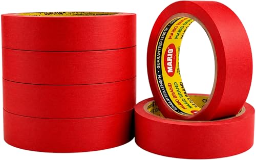 Image of Mario Red Masking Tape - 20 Meter Length, 24mm Width - Durable Adhesive Masking Tape for Carpenter, DIY & Craft - Strong Grip, Clean Peel - Pack of 6 Rolls