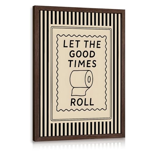 Cyebmo Funny Bathroom Wall Art, Let The Good Times Roll Toilet Paper Wall Decor, Black Beige Farmhouse Bathroom Poster Print, Modern Minimalist Artwork for Restroom Washroom Wood Framed 12x16 Inch by Cyebmo - Used condition - US$20.66