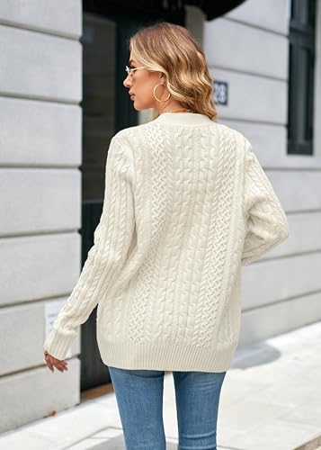 Image of Womens Cardigan Sweaters Cable Knit Sweater 2026 Fall Winter Chunky Open Front Button Down Coats with Pockets