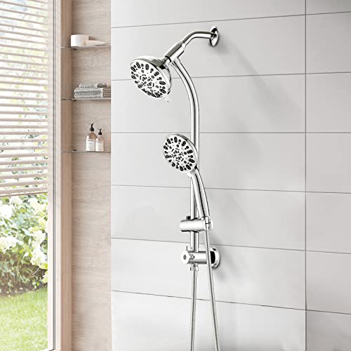 Uclimaa High Pressure 48-Settings Shower Head With Handheld Shower,Drill-Free 3-Way Diverter For Easy Reach,Adjustable Height Slide Bar Dual Shower Head Combo Set - Chrome #TOP1