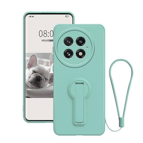 Coque OnePlus 13R silicone avec béquille et protection objectif intégrée cyan
