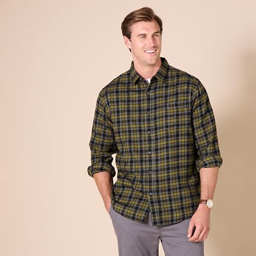 Image of Amazon Essentials Men's Regular Fit Long-Sleeve Flannel Shirt, Soft Brushed Cotton, Lightweight yet Warm