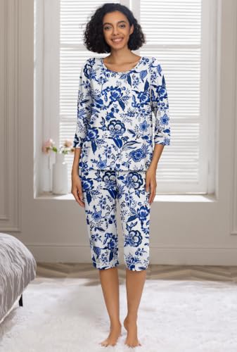 Image of PrinStory Womens Pajama Sets Capri Pjs Soft Lounge Sets XS-4XL