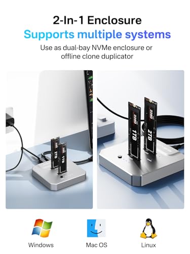 Image of ACASIS 20Gbps M.2 NVMe SSD Cloner & Docking Station, Dual-Bay Offline Duplicator with Aluminum Heat Dissipation Enclosure, Tool-Free USB Adapter for M Key PCIe NVMe SSD Reader