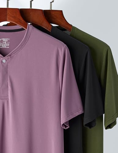3 Pack: Mens Polo Shirts, Business Casual Golf Henley Work Shirts for Men, Collarless Short Sleeve Stylish Athletic Tshirts2