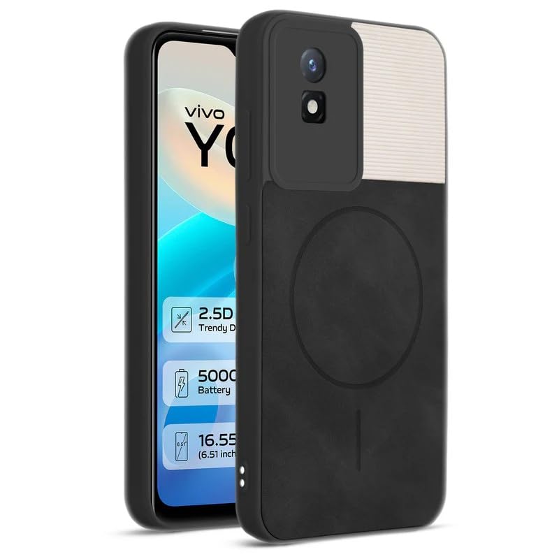 Image of Bintage case Macc-Safe Design Hard Light Weight Back Case | Soft Border Camera Protect | Dual PU Leather Finish Back Cover Compatible for Vivo Y02T / Vivo Y02 - White & Black