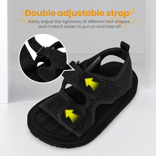Unisex Kids Open Toe Sandals Comfort Double Adjustable Strap Lightweight Sandals for Boys Girls Anti-Slip Summer Beach Shower Shoes3