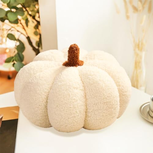Umllpet Cuscino a forma di zucca, 20 cm, decorazione 3D a zucca, cuscino decorativo in peluche, per Halloween, festa del Ringraziamento, Natale, camera da letto (bianco)