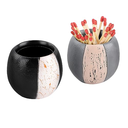 MICALOR Match Holder with Striker, Handmade Resin Match Box for All Matches, Set of 2, Cute Home Decor Match Jar with Striker for Candle, Fireplace, Parlor. (Matches NOT Included)