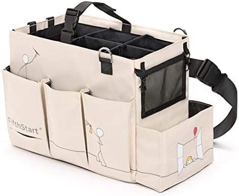 FifthStart Wearable Cleaning Caddy With Handle, Waist & Shoulder Strap. Reinforced Rubber Base Cleaning Products organiser Prevents Scuffing, Is Easy To Clean And Has 9 Sections (Beige, Small)