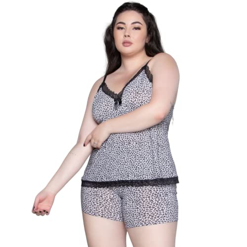 Baby Doll Plus Size Bella Fiore Feminino Liganete e Renda Estampado Tamanho:54;Cor:Cinza;Gênero:Femi
