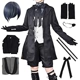 Phantomhive Cosplay Costume Phantomhive Uniform Black Outfit Full Set with Eye Mask for Men(uniform/WIG,M)