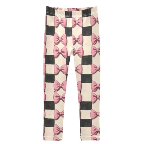 Boccsty Pink Bows Checkered Girls Leggings Kids Yoga Pants Dance Active Tights 4T