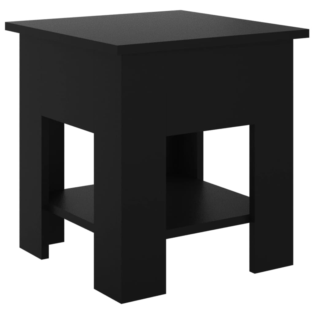 Mesa de centro negra 40 x 40 x 42 cm de material de madera con estante, diseño moderno, mesa auxiliar robusta con espacio de almacenamiento para salón, dormitorio, pasillo