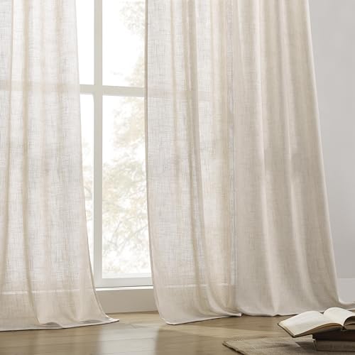 Image of Joydeco Linen Curtains for Living Room,Semi Sheer Drapes Window Long Curtains 96 inches Long Sheer Bliss