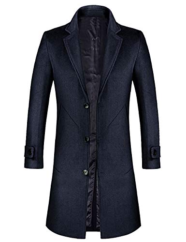 zeetoo Men's Wool Trench Coat Winter Slim Fit Wool Jacket Long Peacoat Overcoat Blue-Black XX-Large