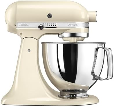 KitchenAid Batidora amasadora - Artisan - Robot de Cocina con Cabezal Inclinable - Amasadora con 3 Accesorios - Batidora de repostería con Bol de Acero Inoxidable - 4,8 L - Crema
