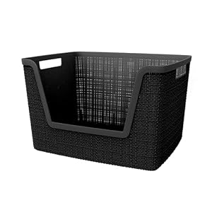 Curver Set of 4 Large 18L Easy Access Jute Decorative Plastic Organization and Storage Baskets – Perfect Bins for Home Office, Closet Shelves, Kitchen Pantry and All Bedroom Essentials, Black