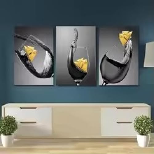 Bateau jaune dans un verre à vin peinture sur toile affiche murale art moderne salon 60x90cm