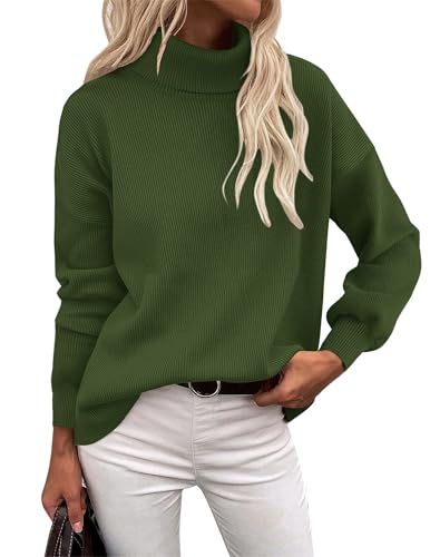 Zeagoo Women's Turtleneck Sweater 2025 Fall Winter Chunky Knit Sweaters Casual Side Slit Pullover Jumper Top