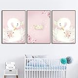 VLOLIFE Canvas Wall Art Painting Baby Girl Nursery Wall Art Canvas Painting Pink Swan Cartoon...