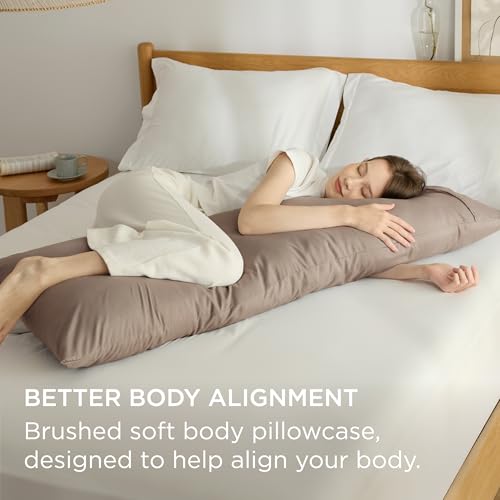 Image of Bedsure Body Pillow Case Cover - Taupe Brushed Microfiber Long Pillow Cases, Ultra Soft and Cozy Body Pillowcase with Envelope Closure for Kids, Wrinkle, Fade Resistant, 1 Pack, 20x54 Inches