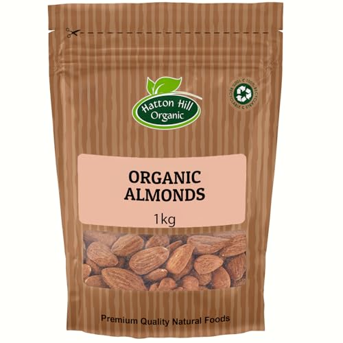 Organic Whole Almonds 1kg by Hatton Hill Organic | Raw Crunchy & Naturally Grown for Snacking Baking & Cooking