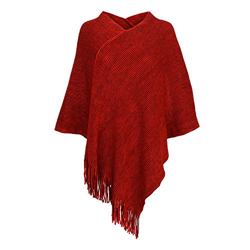 Womens Poncho Sweater V Neck Knitted Pullover Shawls Wraps Capes with Fringes Gifts for Women Mom