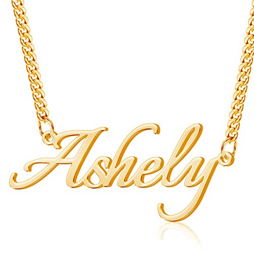 Dreamdecor Custom Name Necklace, 18K Gold Plated Curb Chain Personalized Initial Necklace for Men Women
