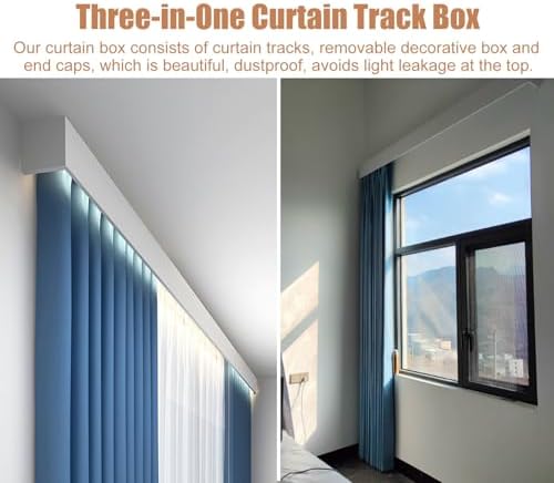 Wall Mount Curtain Track System with Hook, Customizable 10ft Silent Sliding Single Curtain Rod for Living Room, White, Three-in-One Design