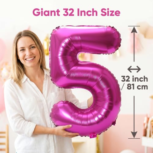 Image of YPSelected 32 Inch Large Foil Helium Number Balloon Birthday Wedding Party 0-9 (Rose Red, 5)
