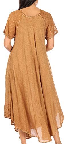 Image of Sakkas Egan Long Embroidered Caftan Dress /Cover Up with Embroidered Cap Sleeves