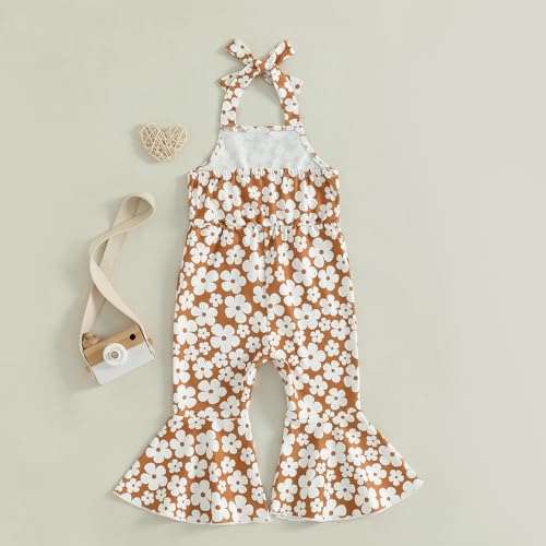Toddler Kids Baby Girls Backless Suspenders Jumpsuit Bell Bottoms Pants Romper Summer Halter Overalls Flower Outfit3