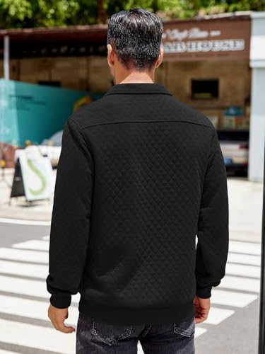 COOFANDY Mens Quarter Sweatshirt Quilted Long Sleeve Mock Neck Active Sweater Waffle Pullover Polo Shirts With Pockets3
